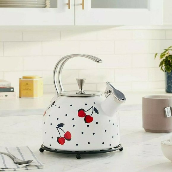 kate spade Other - Kate Spade New York Lenox Tea Kettle Cherry Dot White - New In Pink Box